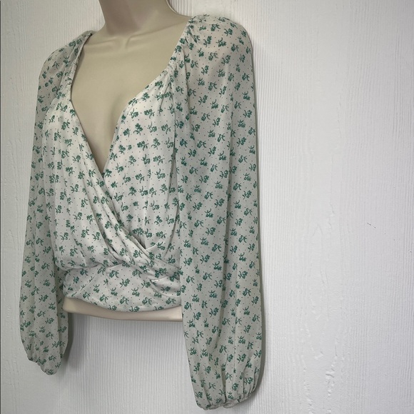 Free People - Cream Combo Sweetie Pie Floral Sheer Wrap Long Sleeve Blouse Small - Picture 7 of 11